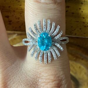 Natural Blue Apatite Sterling Silver Cocktail Ring Size 9